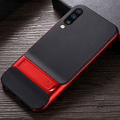 Silicone Matte Finish and Plastic Back Cover Case with Stand R03 for Samsung Galaxy A70S Red
