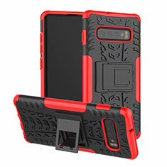 Silicone Matte Finish and Plastic Back Cover Case with Stand R03 for Samsung Galaxy S10 5G Red