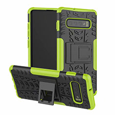 Silicone Matte Finish and Plastic Back Cover Case with Stand R03 for Samsung Galaxy S10 Plus Green