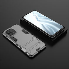 Silicone Matte Finish and Plastic Back Cover Case with Stand R03 for Xiaomi Mi 11 Lite 4G Gray