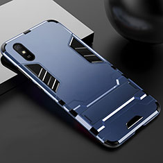 Silicone Matte Finish and Plastic Back Cover Case with Stand R03 for Xiaomi Redmi 9AT Blue
