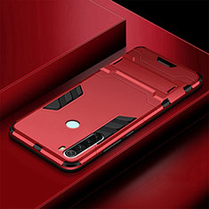 Silicone Matte Finish and Plastic Back Cover Case with Stand R03 for Xiaomi Redmi Note 8 (2021) Red
