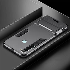 Silicone Matte Finish and Plastic Back Cover Case with Stand R03 for Xiaomi Redmi Note 8 Gray