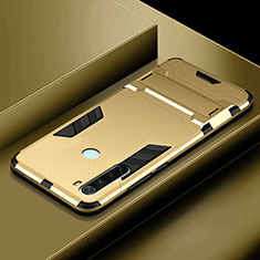 Silicone Matte Finish and Plastic Back Cover Case with Stand R03 for Xiaomi Redmi Note 8T Gold