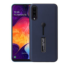 Silicone Matte Finish and Plastic Back Cover Case with Stand R04 for Samsung Galaxy A90 5G Blue