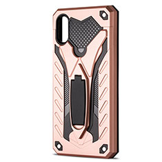 Silicone Matte Finish and Plastic Back Cover Case with Stand R04 for Xiaomi Redmi 9AT Rose Gold
