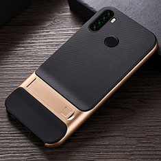 Silicone Matte Finish and Plastic Back Cover Case with Stand R04 for Xiaomi Redmi Note 8 (2021) Gold