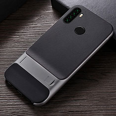 Silicone Matte Finish and Plastic Back Cover Case with Stand R04 for Xiaomi Redmi Note 8 (2021) Silver