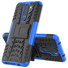 Silicone Matte Finish and Plastic Back Cover Case with Stand R04 for Xiaomi Redmi Note 8 Pro Blue