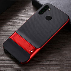 Silicone Matte Finish and Plastic Back Cover Case with Stand R04 for Xiaomi Redmi Note 8 Red