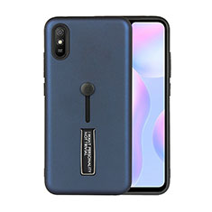 Silicone Matte Finish and Plastic Back Cover Case with Stand R05 for Xiaomi Redmi 9A Blue
