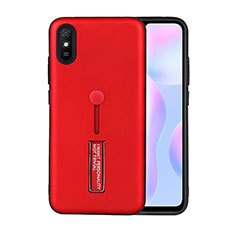 Silicone Matte Finish and Plastic Back Cover Case with Stand R05 for Xiaomi Redmi 9A Red