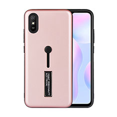 Silicone Matte Finish and Plastic Back Cover Case with Stand R05 for Xiaomi Redmi 9A Rose Gold