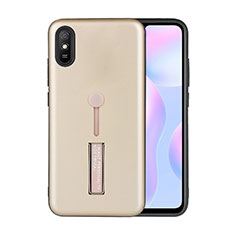 Silicone Matte Finish and Plastic Back Cover Case with Stand R05 for Xiaomi Redmi 9i Gold