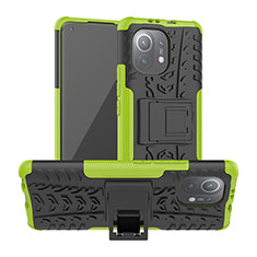 Silicone Matte Finish and Plastic Back Cover Case with Stand R06 for Xiaomi Mi 11 5G Green
