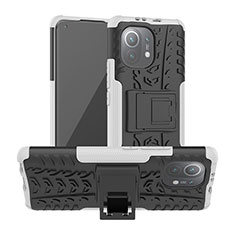 Silicone Matte Finish and Plastic Back Cover Case with Stand R06 for Xiaomi Mi 11 Lite 5G White