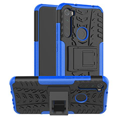 Silicone Matte Finish and Plastic Back Cover Case with Stand R06 for Xiaomi Redmi Note 8 (2021) Blue