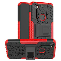 Silicone Matte Finish and Plastic Back Cover Case with Stand R06 for Xiaomi Redmi Note 8 (2021) Red