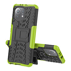 Silicone Matte Finish and Plastic Back Cover Case with Stand R07 for Xiaomi Mi 11 5G Green
