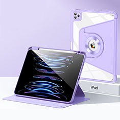 Silicone Matte Finish and Plastic Back Cover Case with Stand S01 for Apple iPad Pro 12.9 (2021) Purple