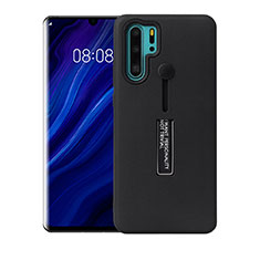 Silicone Matte Finish and Plastic Back Cover Case with Stand T01 for Huawei P30 Pro Black