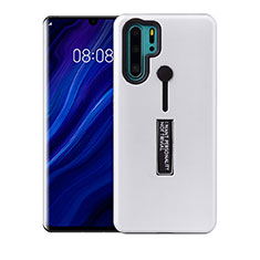 Silicone Matte Finish and Plastic Back Cover Case with Stand T01 for Huawei P30 Pro New Edition White