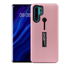 Silicone Matte Finish and Plastic Back Cover Case with Stand T01 for Huawei P30 Pro Rose Gold