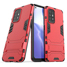 Silicone Matte Finish and Plastic Back Cover Case with Stand T01 for Oppo Reno5 Z 5G Red