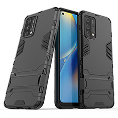 Silicone Matte Finish and Plastic Back Cover Case with Stand T01 for Oppo Reno6 Lite Black
