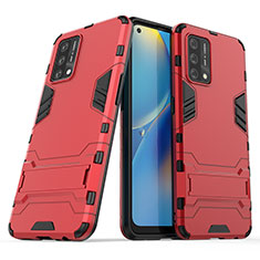 Silicone Matte Finish and Plastic Back Cover Case with Stand T01 for Oppo Reno6 Lite Red