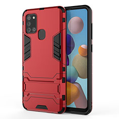 Silicone Matte Finish and Plastic Back Cover Case with Stand T01 for Samsung Galaxy A21s Red