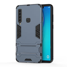 Silicone Matte Finish and Plastic Back Cover Case with Stand T01 for Samsung Galaxy A9 (2018) A920 Blue