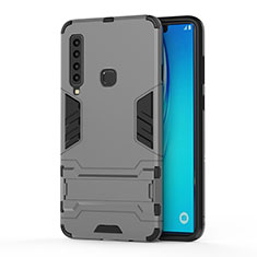 Silicone Matte Finish and Plastic Back Cover Case with Stand T01 for Samsung Galaxy A9 (2018) A920 Gray