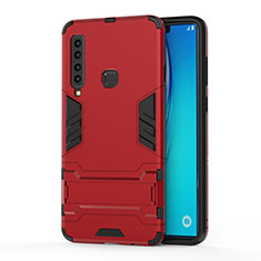 Silicone Matte Finish and Plastic Back Cover Case with Stand T01 for Samsung Galaxy A9 (2018) A920 Red