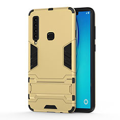 Silicone Matte Finish and Plastic Back Cover Case with Stand T01 for Samsung Galaxy A9 Star Pro Gold