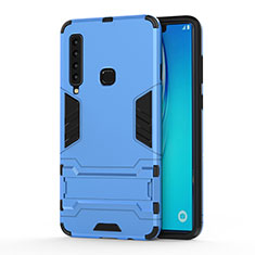 Silicone Matte Finish and Plastic Back Cover Case with Stand T01 for Samsung Galaxy A9 Star Pro Sky Blue