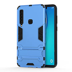 Silicone Matte Finish and Plastic Back Cover Case with Stand T01 for Samsung Galaxy A9s Sky Blue