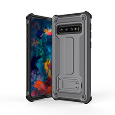 Silicone Matte Finish and Plastic Back Cover Case with Stand T01 for Samsung Galaxy S10 5G Gray