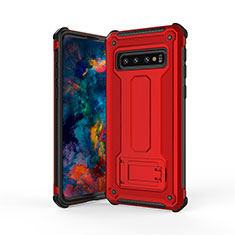Silicone Matte Finish and Plastic Back Cover Case with Stand T01 for Samsung Galaxy S10 5G Red