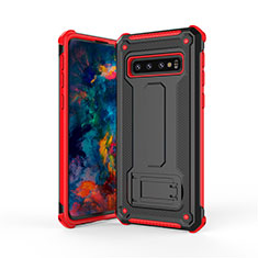 Silicone Matte Finish and Plastic Back Cover Case with Stand T01 for Samsung Galaxy S10 5G Red and Black