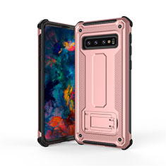 Silicone Matte Finish and Plastic Back Cover Case with Stand T01 for Samsung Galaxy S10 5G Rose Gold
