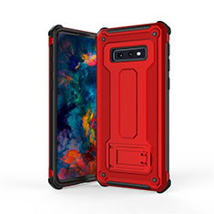 Silicone Matte Finish and Plastic Back Cover Case with Stand T01 for Samsung Galaxy S10e Red
