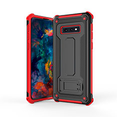 Silicone Matte Finish and Plastic Back Cover Case with Stand T01 for Samsung Galaxy S10e Red and Black