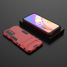 Silicone Matte Finish and Plastic Back Cover Case with Stand T02 for OnePlus Nord N200 5G Red