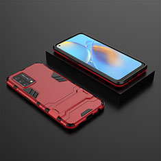 Silicone Matte Finish and Plastic Back Cover Case with Stand T02 for Oppo A74 4G Red