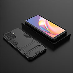 Silicone Matte Finish and Plastic Back Cover Case with Stand T02 for Oppo A94 4G Black