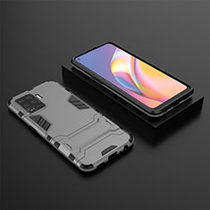 Silicone Matte Finish and Plastic Back Cover Case with Stand T02 for Oppo A94 4G Gray