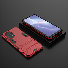 Silicone Matte Finish and Plastic Back Cover Case with Stand T02 for Oppo F19 Pro+ Plus 5G Red