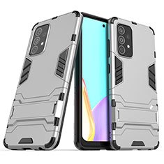 Silicone Matte Finish and Plastic Back Cover Case with Stand T02 for Samsung Galaxy A52 4G Gray
