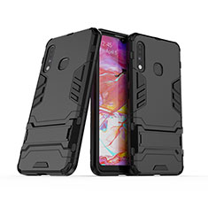 Silicone Matte Finish and Plastic Back Cover Case with Stand T02 for Samsung Galaxy A70E Black